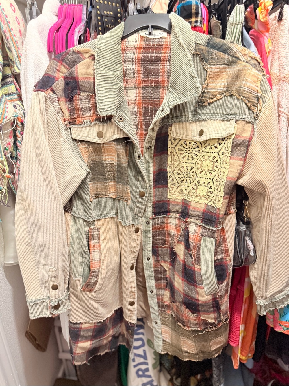 Oversized Patchwork Plaid Corduroy Jacket